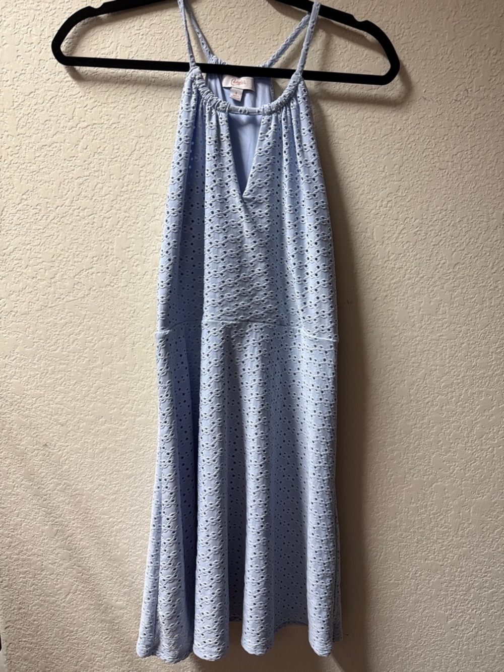 Light Blue Eyelet Halter Dress